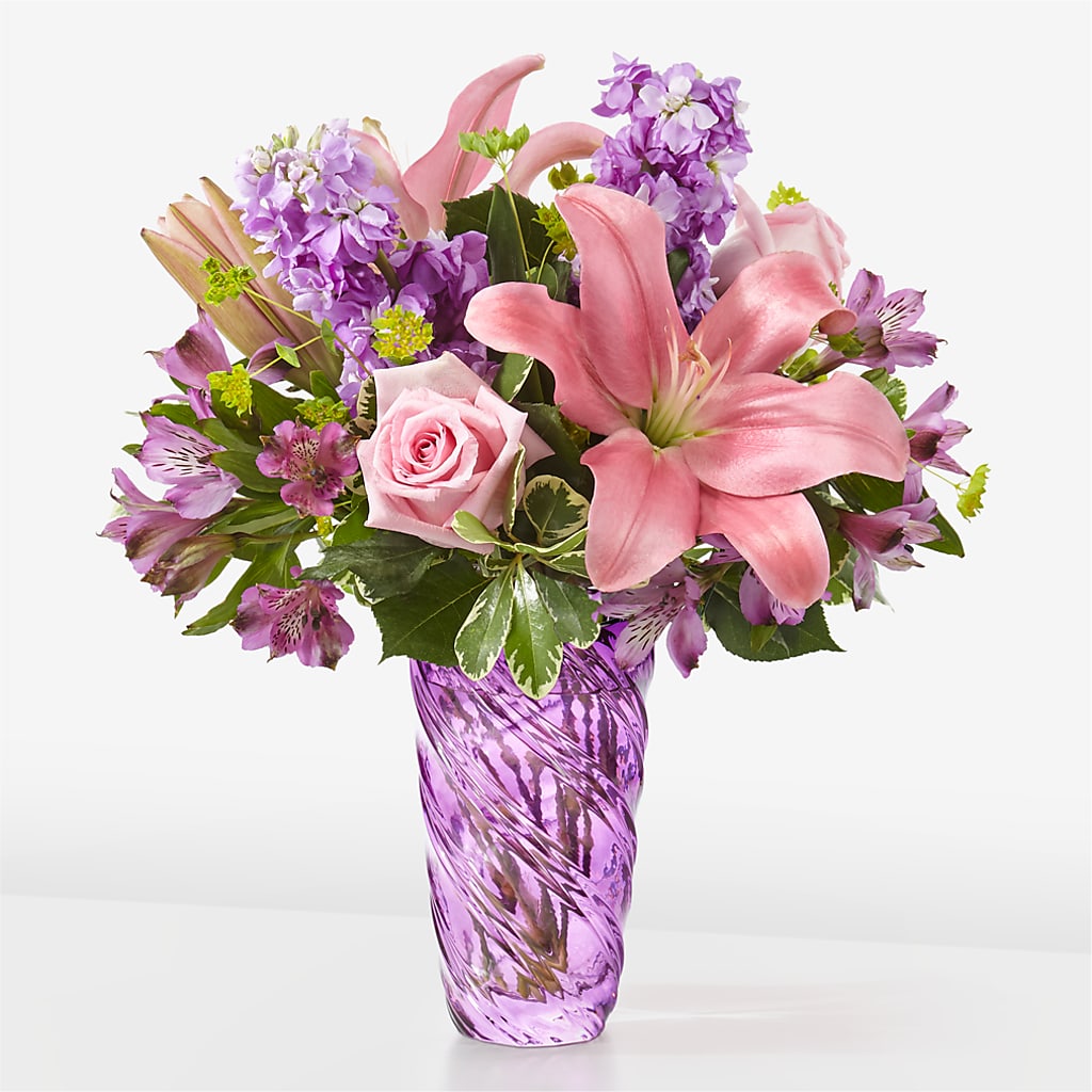 Precious Petals Bouquet with Luxe Swirl Vase – Raw Flowers, Kitchener ON